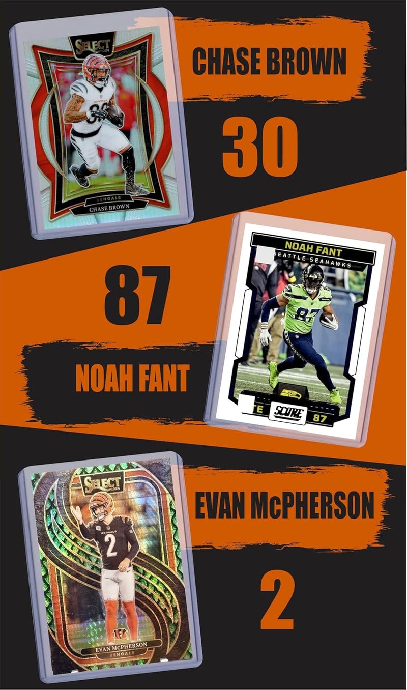Chaser Cincinnati Bengals Cards: Joe Burrow, Ja'Marr Chase, Noah Fant, Tee Higgins, Chase Brown, Evan McPherson, Corey Dillon, A.J. Green, Chad Johnson ASSORTED Football Stars & GOATs Trading Card & Wristbands Gift Pack - Image 3